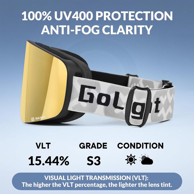 Golight XL Frameless Ski Goggles – OTG Snowboard Goggles with Anti-Fog Lens, UV400 REVO Mirror Protection for Men & Women - Image 4